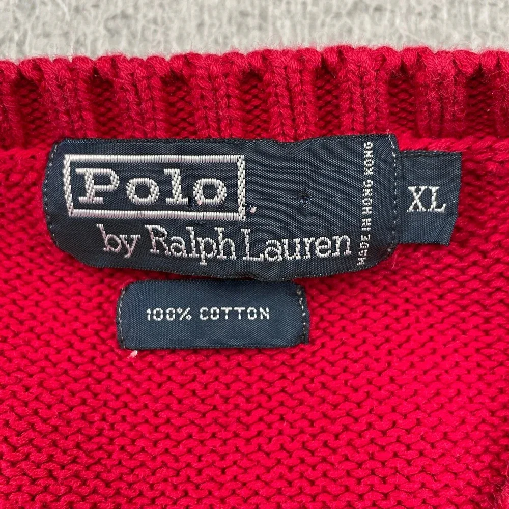 Polo Ralph Lauren Sweater Vest Mens XL Red V-Neck Cotton Knit Pony Logo Classic